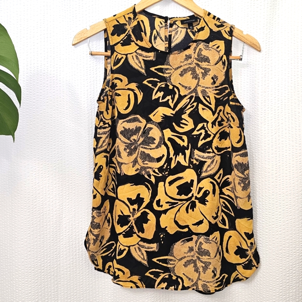Who What Wear Black and Yellow Floral Tank Top